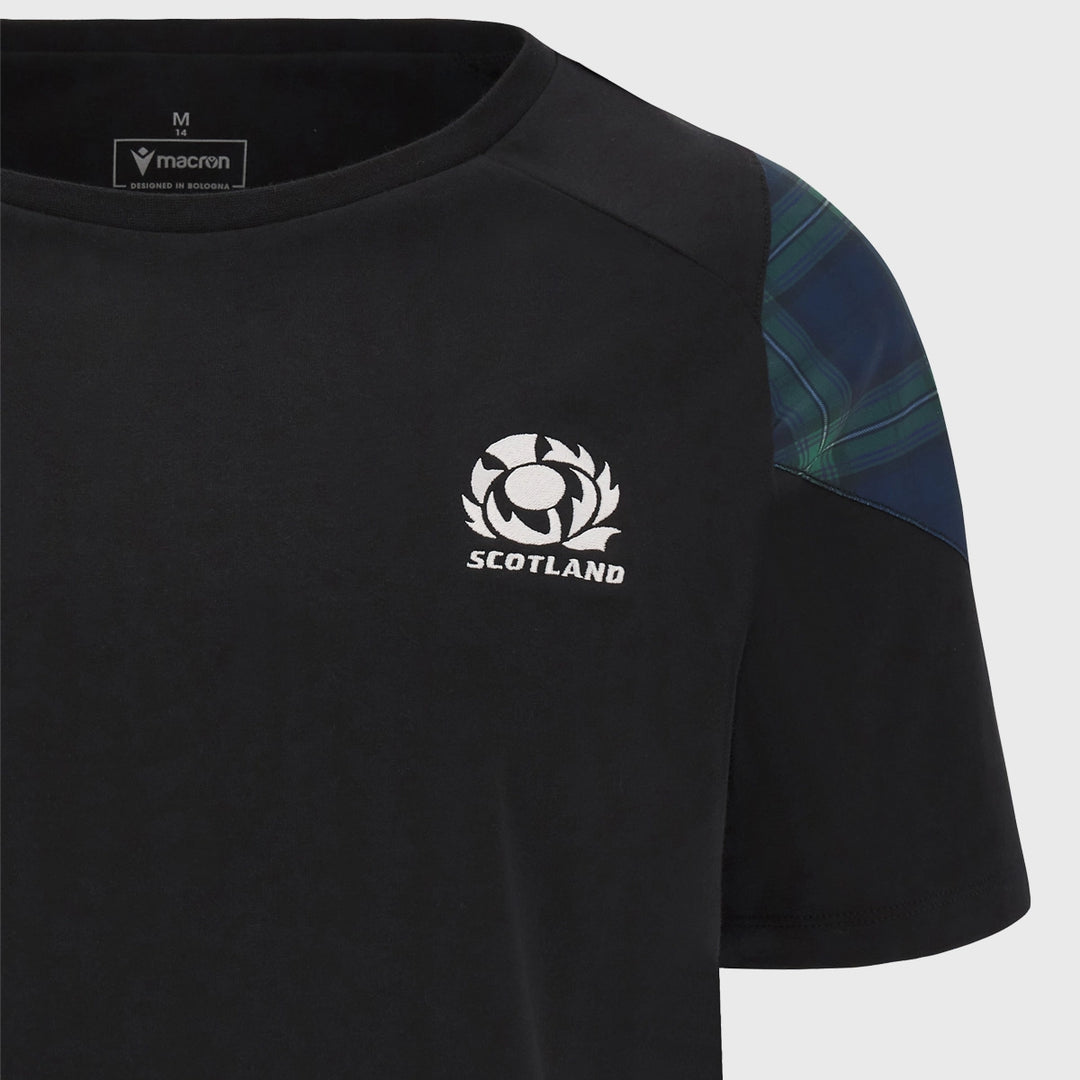 Macron Scotland Rugby Women's Cotton Tee Black/Tartan - Rugbystuff.com