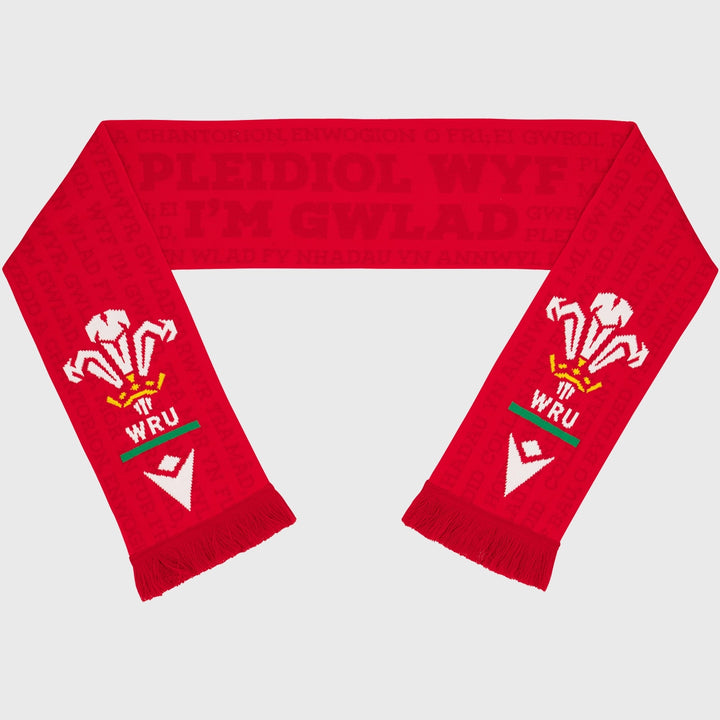 Macron Wales Rugby Pleidiol Wyf I'm Gwlad Scarf - Rugbystuff.com