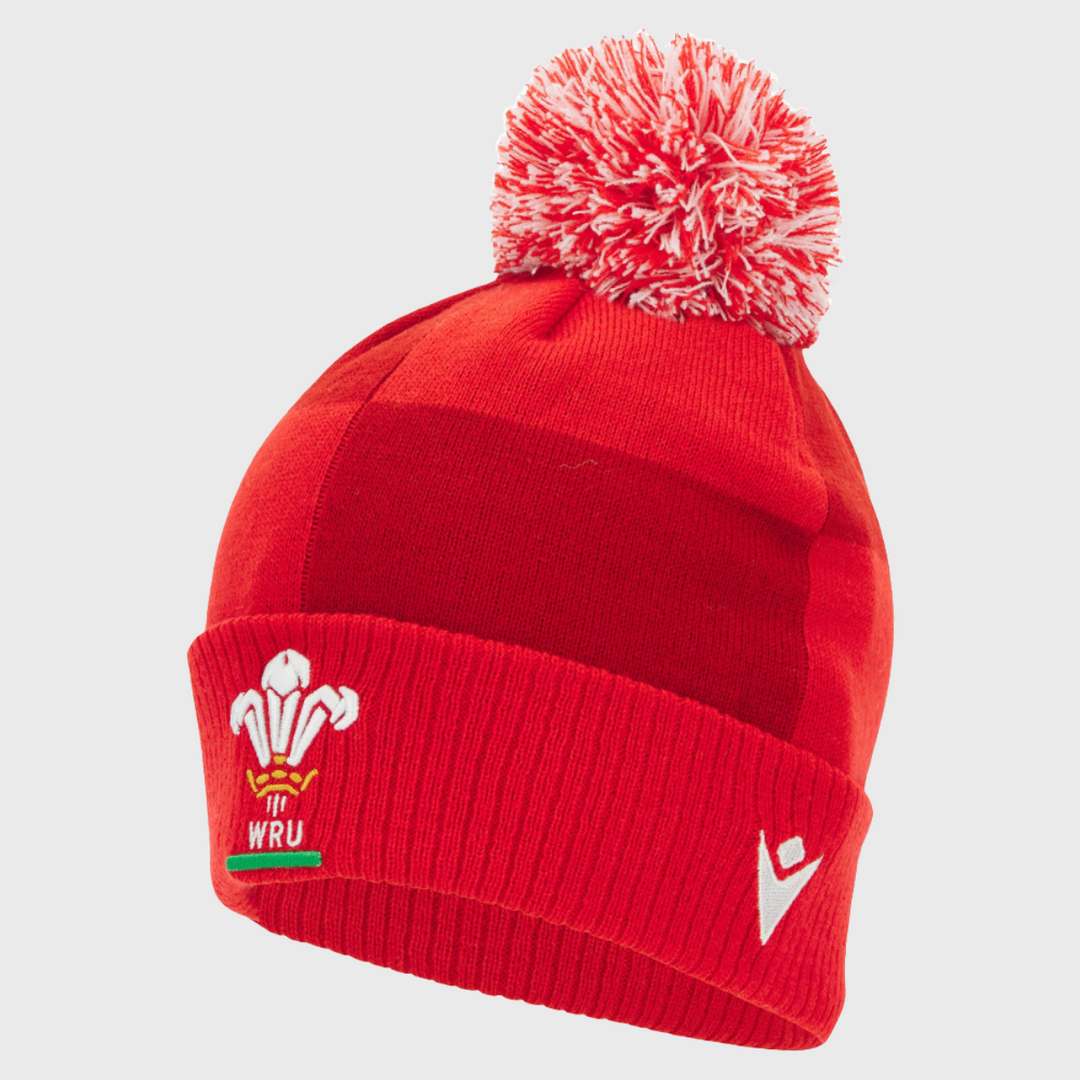 Macron Wales Rugby Bobble Beanie Hat Red 2025/26 - Rugbystuff.com