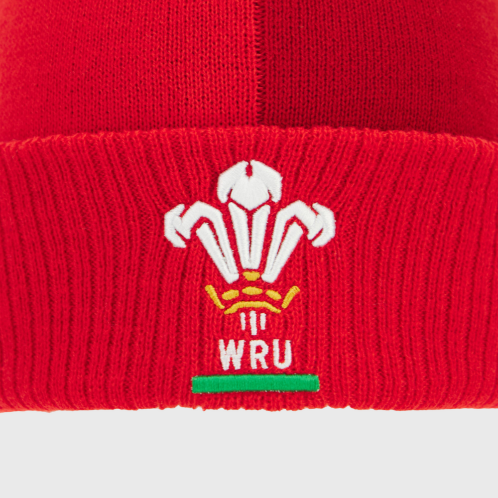 Macron Wales Rugby Bobble Beanie Hat Red 2025/26 - Rugbystuff.com