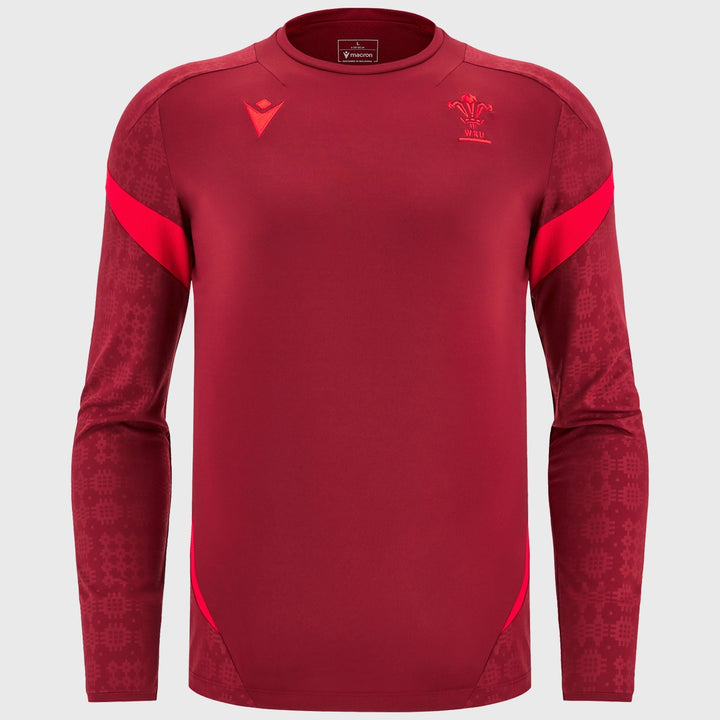 Macron Wales Rugby Long Sleeve Poly Tee Dark Red 2025/26 - Rugbystuff.com
