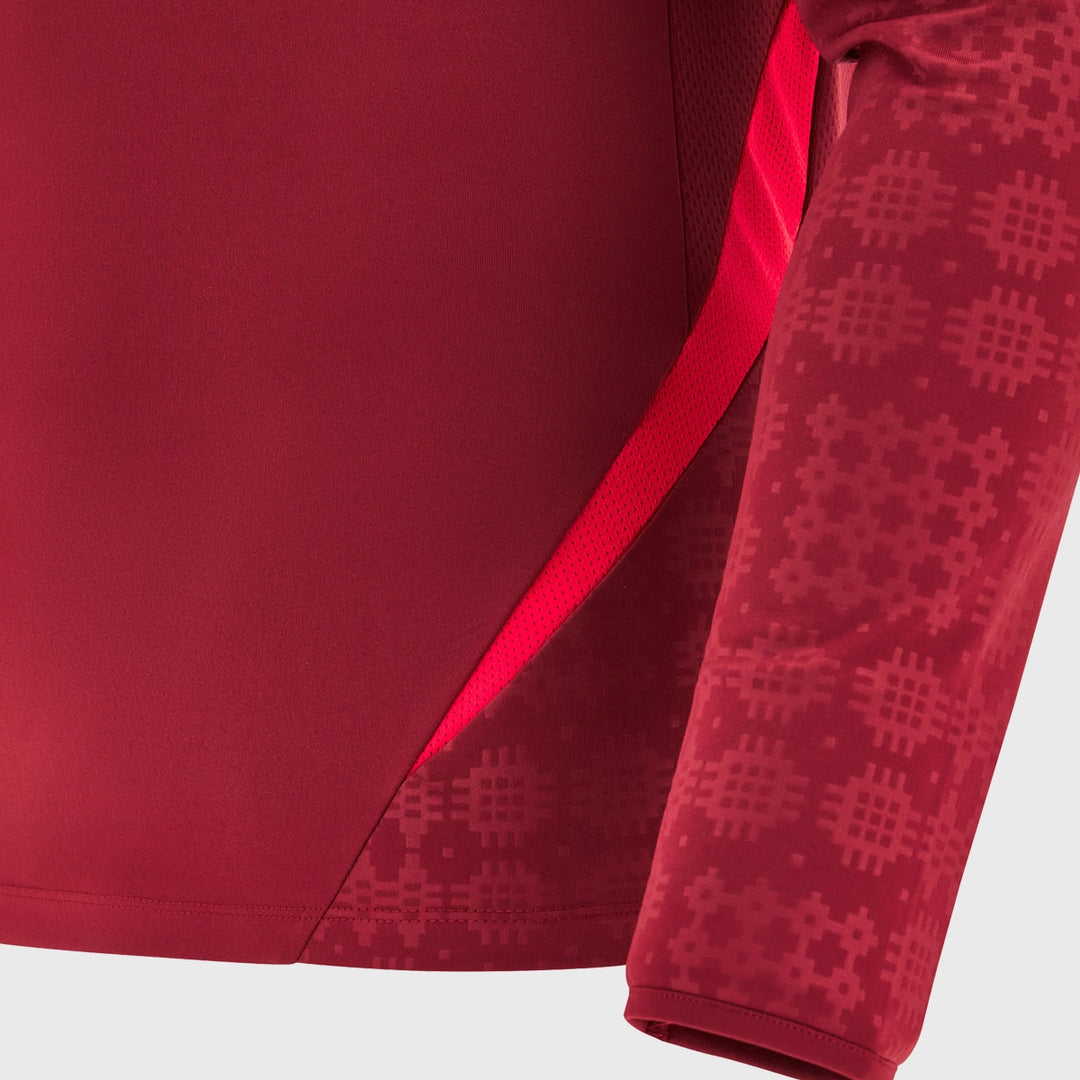 Macron Wales Rugby Long Sleeve Poly Tee Dark Red 2025/26 - Rugbystuff.com