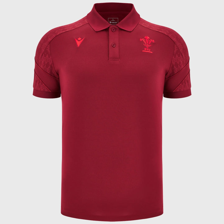Macron Wales Rugby Travel Polo Shirt Dark Red 2025/26 - Rugbystuff.com