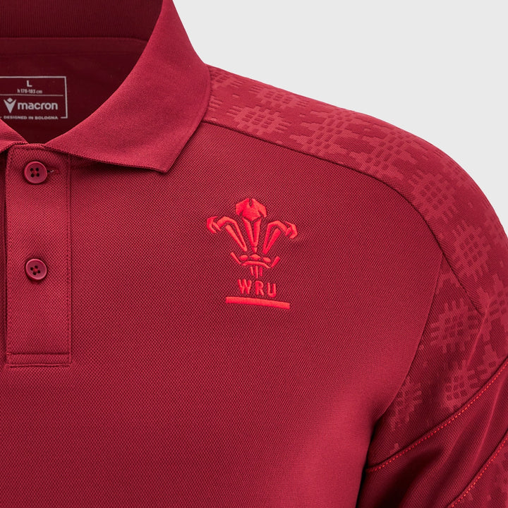 Macron Wales Rugby Travel Polo Shirt Dark Red 2025/26 - Rugbystuff.com