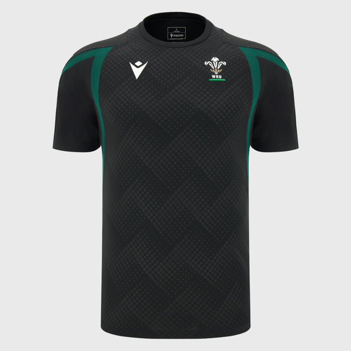 Macron Wales Rugby Poly Tee Black/Green 2026/27