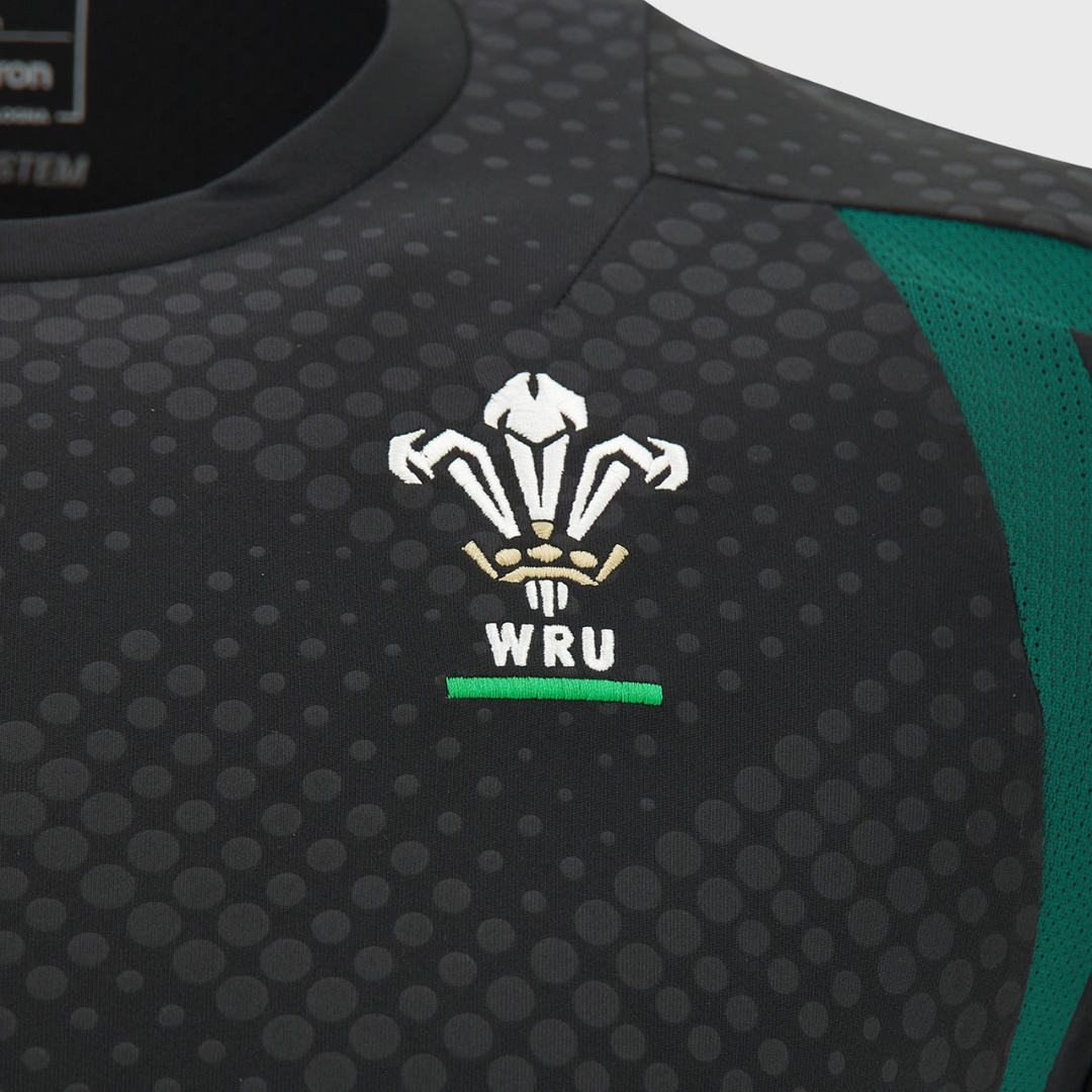 Macron Wales Rugby Poly Tee Black/Green 2026/27