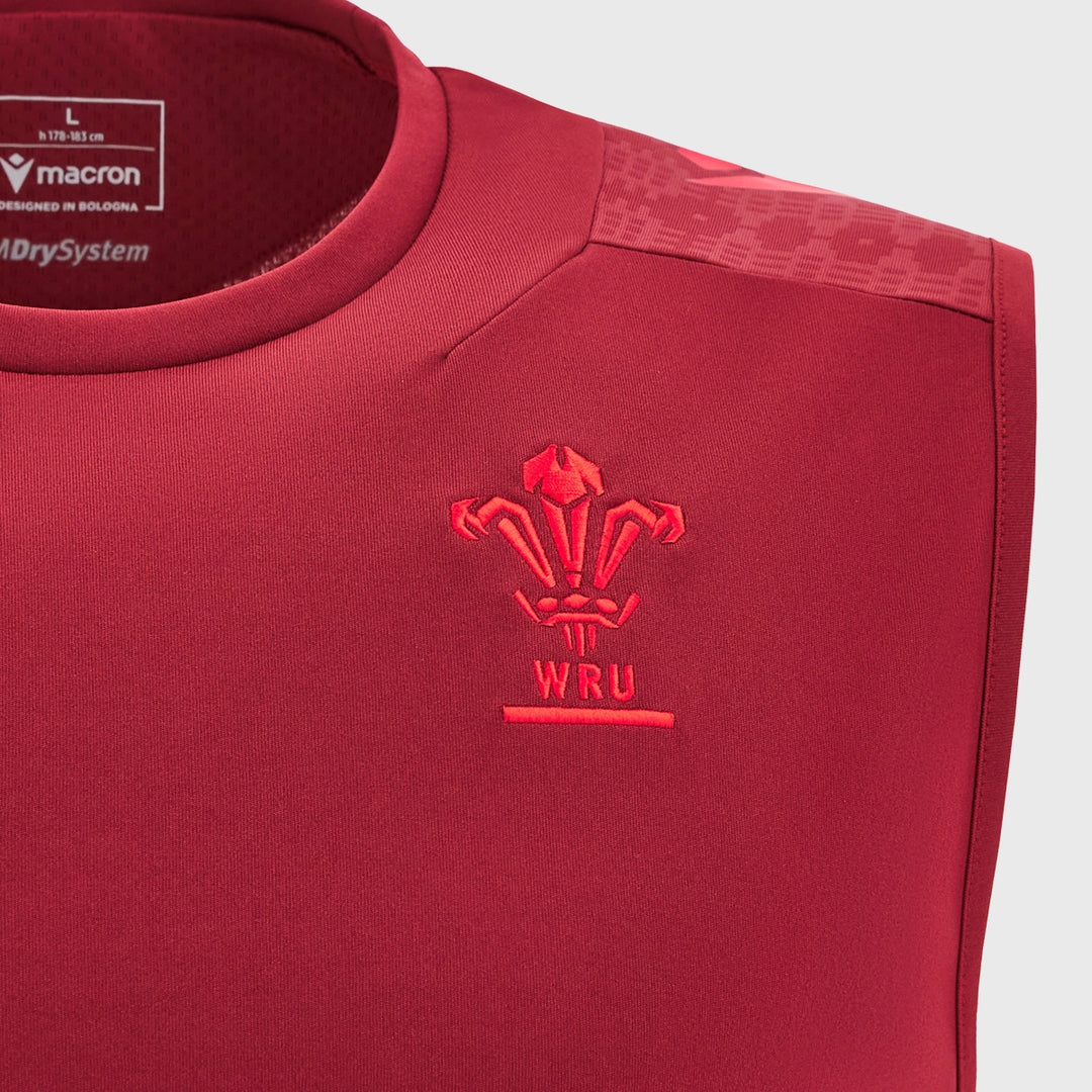 Macron Wales Rugby Sleeveless Poly Tee Dark Red 2025/26 - Rugbystuff.com