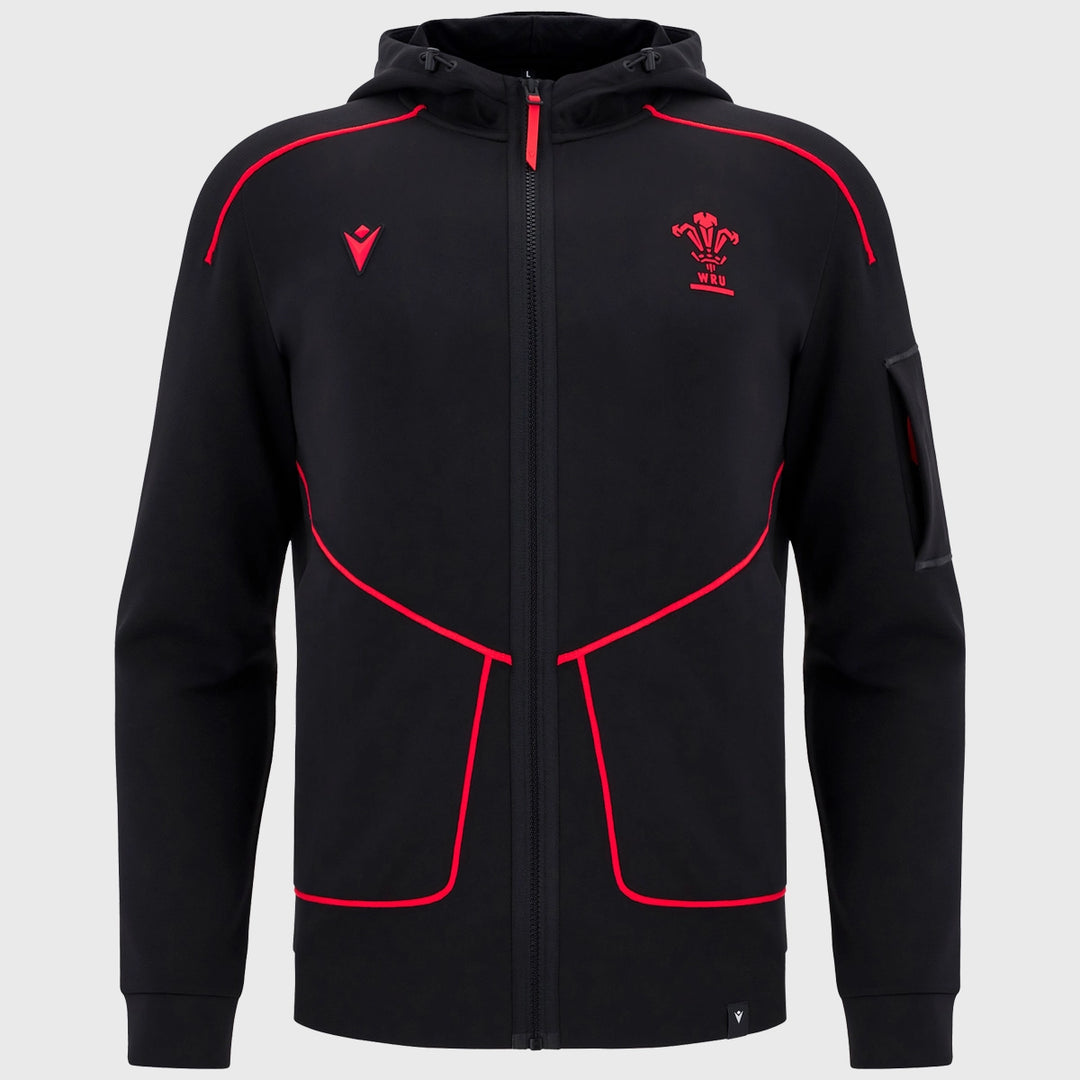 Macron Wales Rugby Travel Tech Hoody Black 2025/26 - Rugbystuff.com