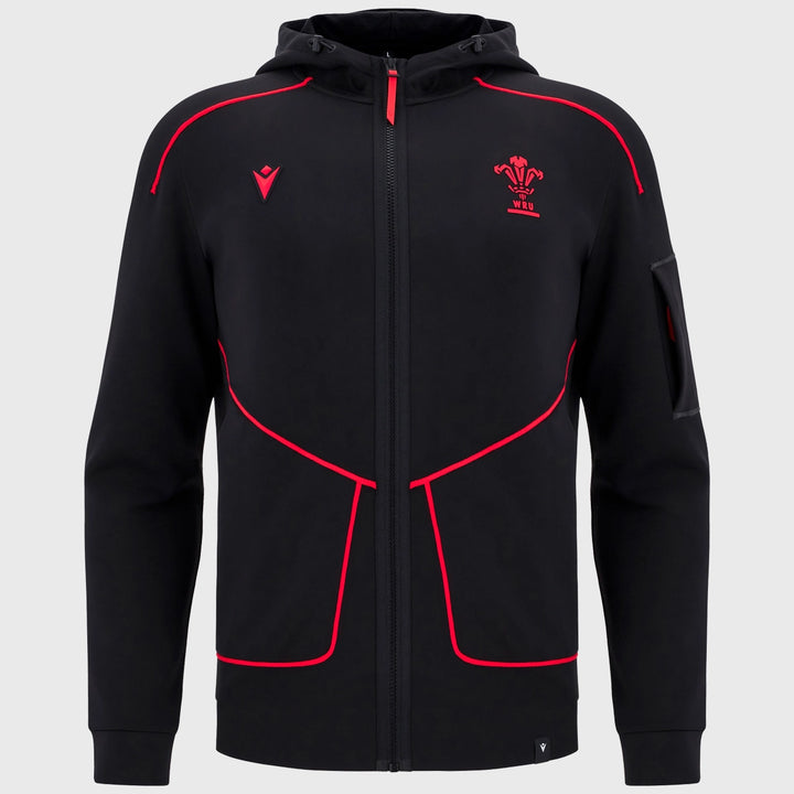 Macron Wales Rugby Travel Tech Hoody Black 2025/26 - Rugbystuff.com