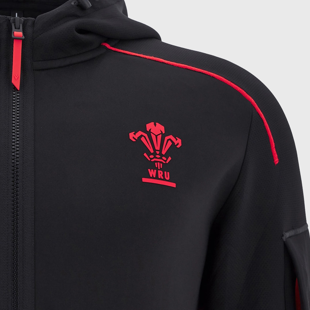 Macron Wales Rugby Travel Tech Hoody Black 2025/26 - Rugbystuff.com