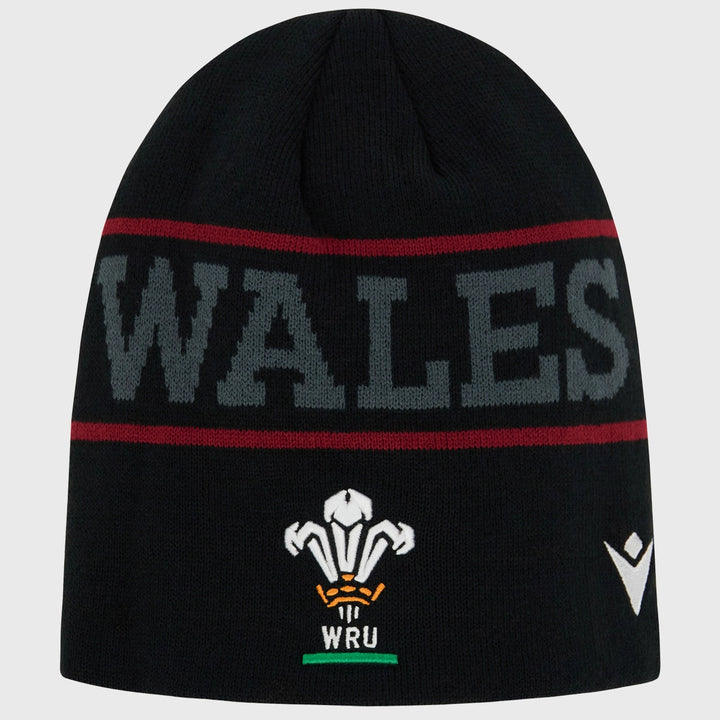 Macron Wales Cymru Rugby Text Beanie Hat Black - Rugbystuff.com