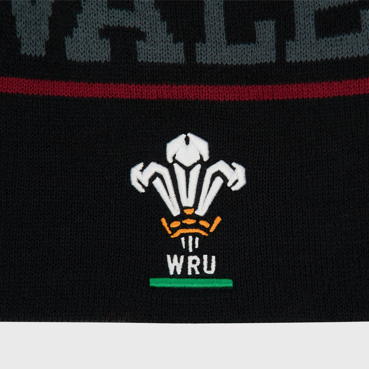 Macron Wales Cymru Rugby Text Beanie Hat Black - Rugbystuff.com