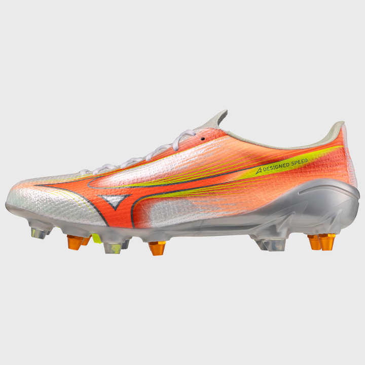 Mizuno α Alpha III Elite Mix Rugby Boots White/Lava Orange/Evening Primrose - Rugbystuff.com