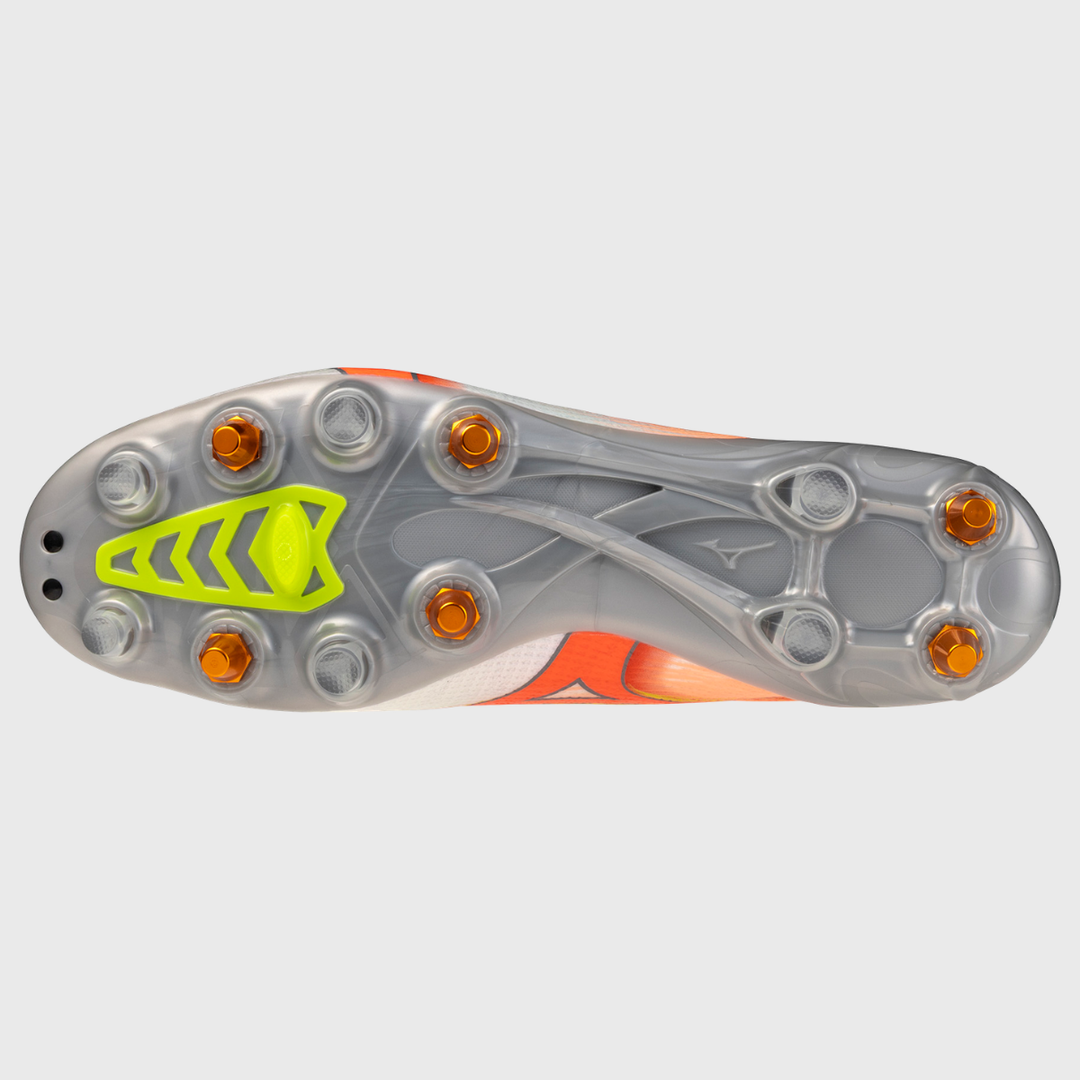 Mizuno α Alpha III Elite Mix Rugby Boots White/Lava Orange/Evening Primrose - Rugbystuff.com