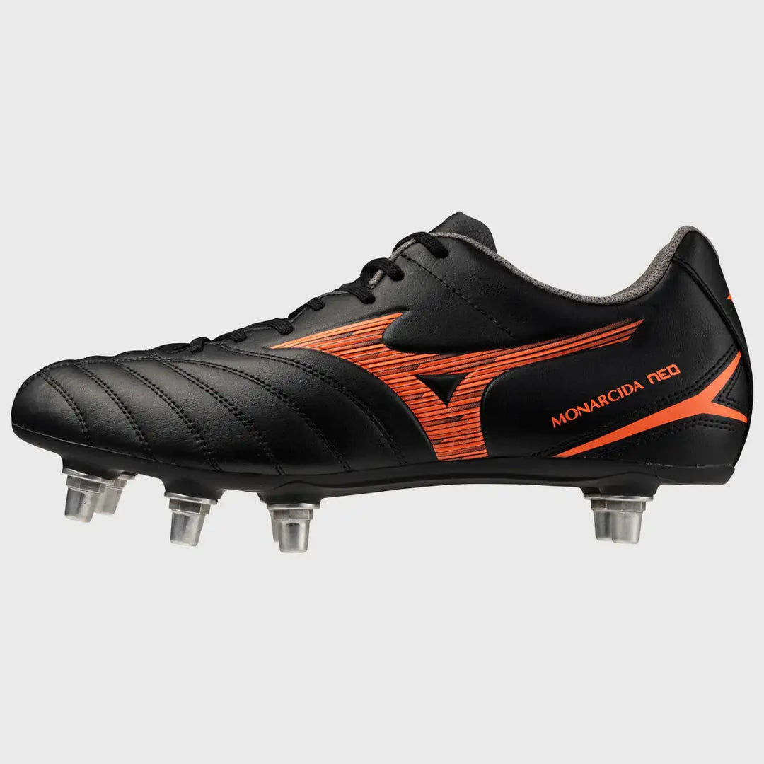 Mizuno Monarcida Neo III SI Rugby Boots Black/Lava Orange - Rugbystuff.com