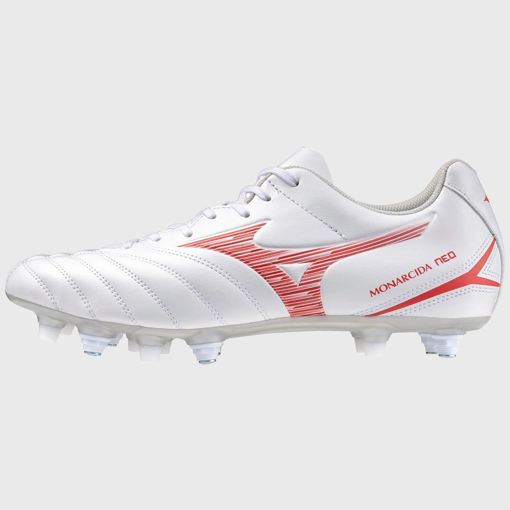 Mizuno Monarcida Neo Select Mix Rugby Boots White/Red - Rugbystuff.com