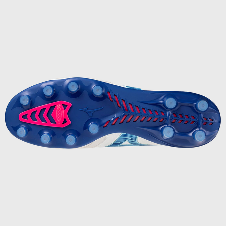 Mizuno Morelia Neo IV Beta Elite MD Rugby Boots White/Blue/Pink - Rugbystuff.com