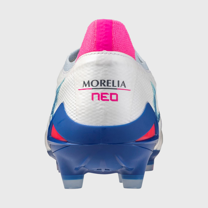 Mizuno Morelia Neo IV Beta Elite MD Rugby Boots White/Blue/Pink - Rugbystuff.com
