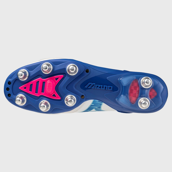 Mizuno Morelia Neo IV Beta Elite SI Rugby Boots White/Blue/Pink - Rugbystuff.com