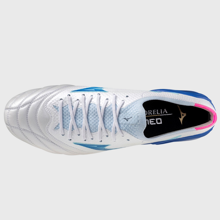 Mizuno Morelia Neo IV Beta Elite SI Rugby Boots White/Blue/Pink - Rugbystuff.com