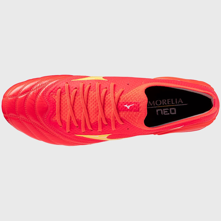 Mizuno Morelia Neo IV Beta Elite SI Rugby Boots Fiery Coral - Rugbystuff.com