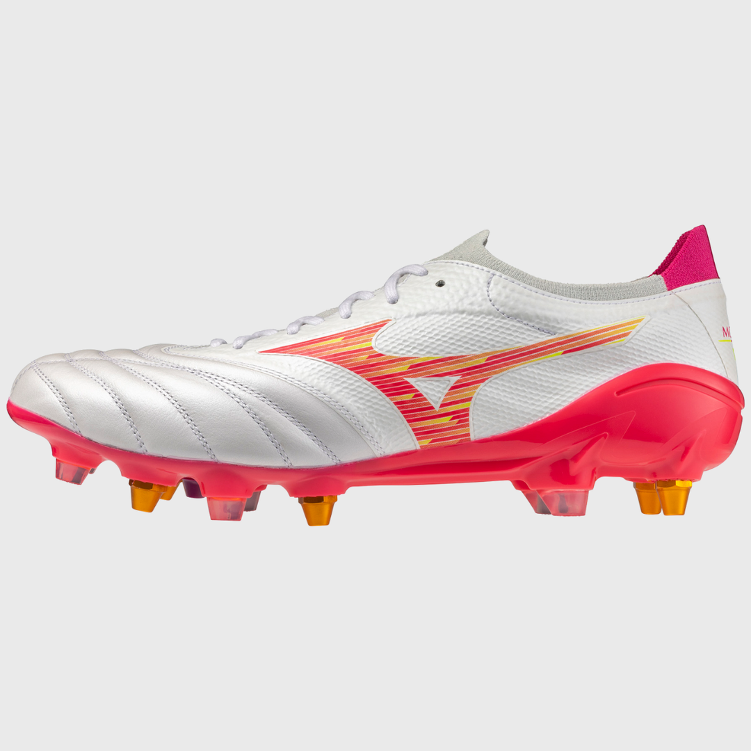Mizuno Morelia Neo IV Beta Elite Mix Rugby Boots White/Pink Tetra - Rugbystuff.com