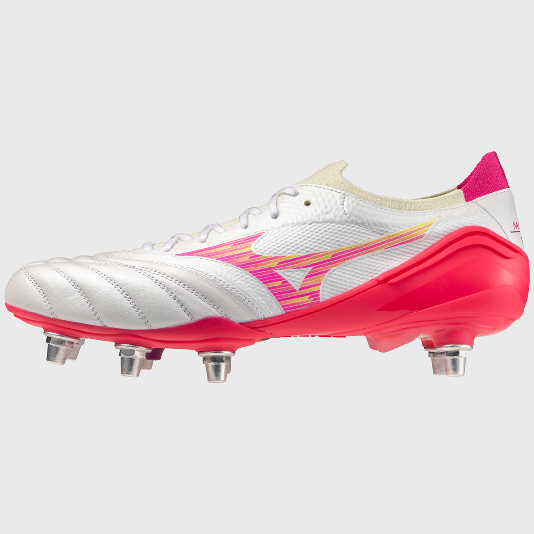 Mizuno Morelia Neo IV Beta Elite SI Rugby Boots White/Pink Tetra - Rugbystuff.com
