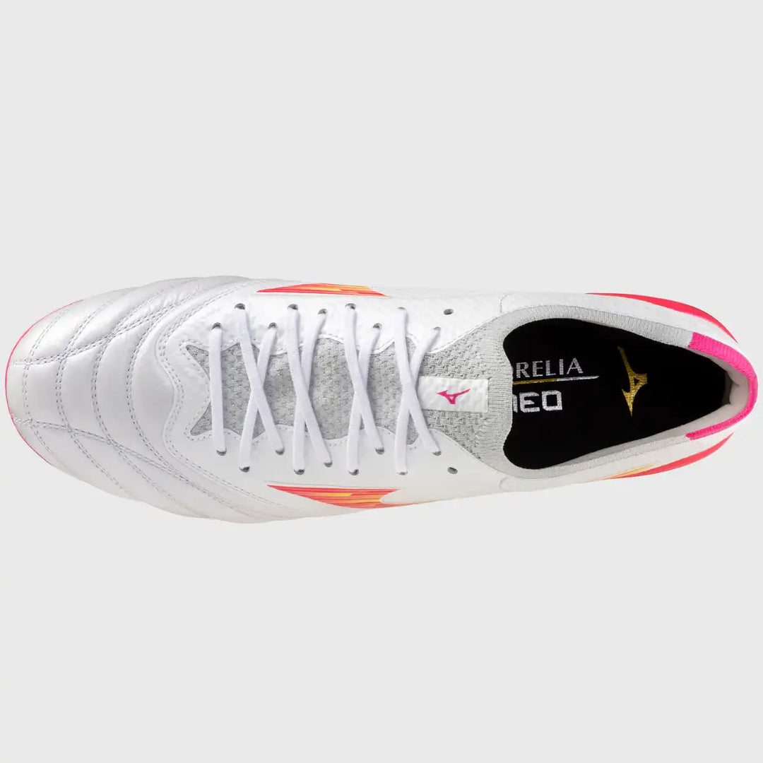 Mizuno Morelia Neo IV Beta Elite SI Rugby Boots White/Pink Tetra - Rugbystuff.com