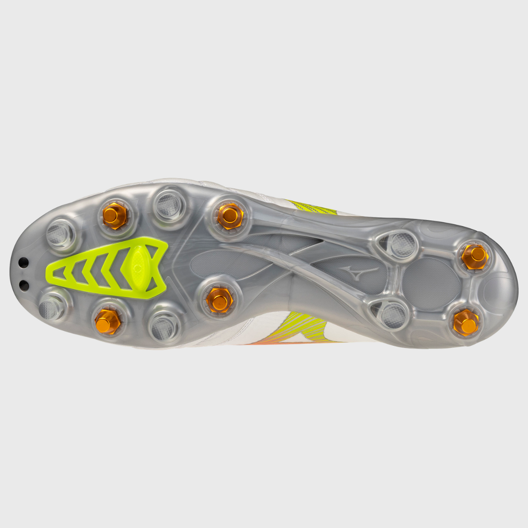Mizuno Morelia Neo V Beta Elite Mix Rugby Boots White/Lava Orange/Evening Primrose - Rugbystuff.com