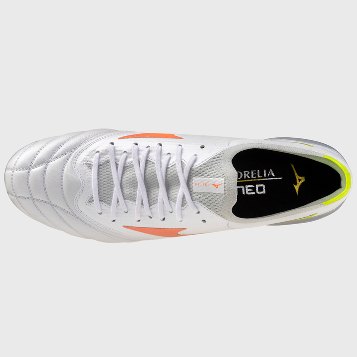 Mizuno Morelia Neo V Beta Elite Mix Rugby Boots White/Lava Orange/Evening Primrose - Rugbystuff.com