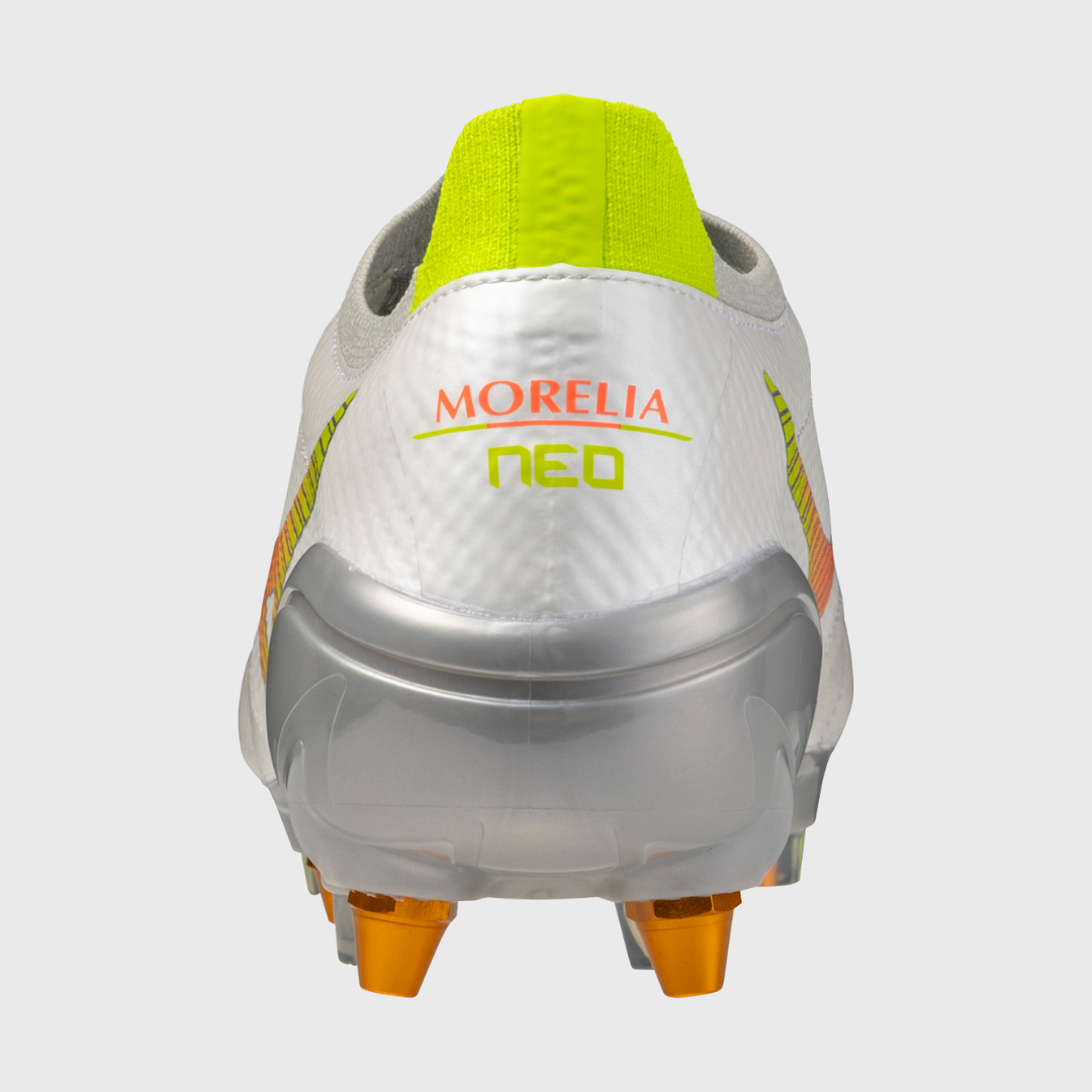 Mizuno Morelia Neo V Beta Elite Mix Rugby Boots White/Lava Orange/Evening Primrose - Rugbystuff.com