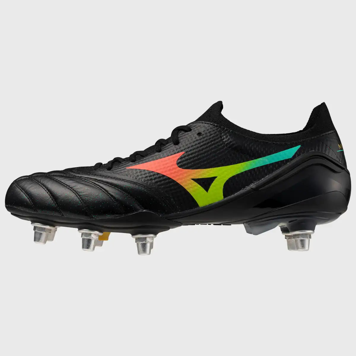 Mizuno Morelia Neo V Beta Elite SI Rugby Boots Black/Lava Orange/Evening Primrose - Rugbystuff.com