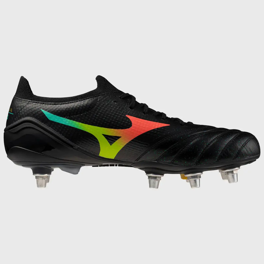Mizuno Morelia Neo V Beta Elite SI Rugby Boots Black/Lava Orange/Evening Primrose - Rugbystuff.com
