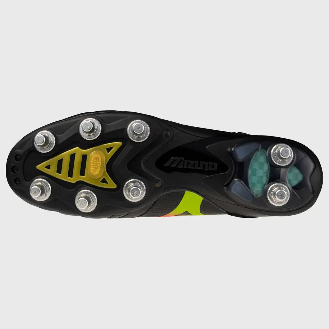 Mizuno Morelia Neo V Beta Elite SI Rugby Boots Black/Lava Orange/Evening Primrose - Rugbystuff.com