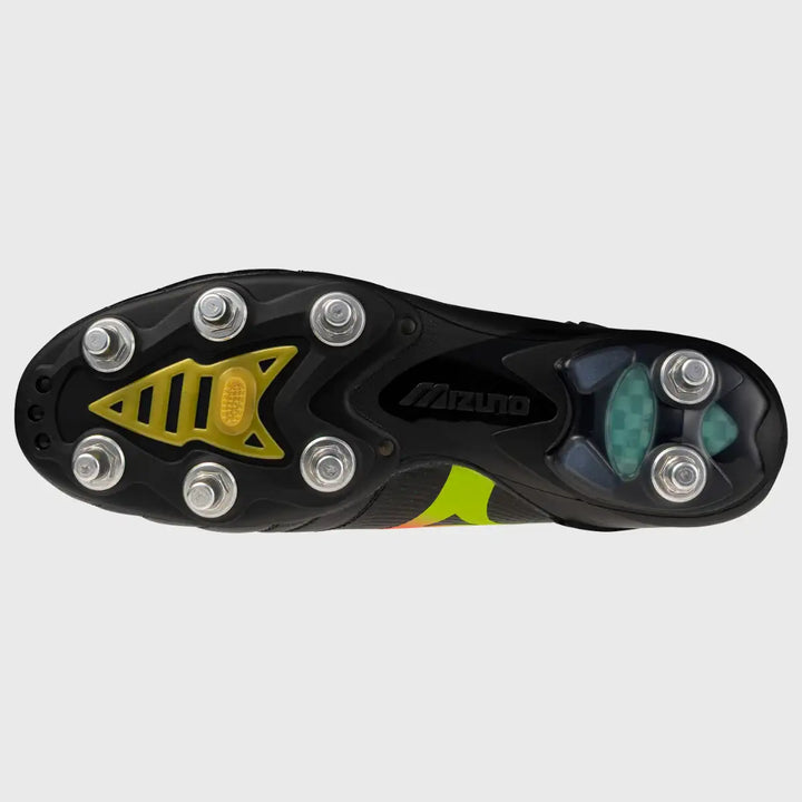Mizuno Morelia Neo V Beta Elite SI Rugby Boots Black/Lava Orange/Evening Primrose - Rugbystuff.com