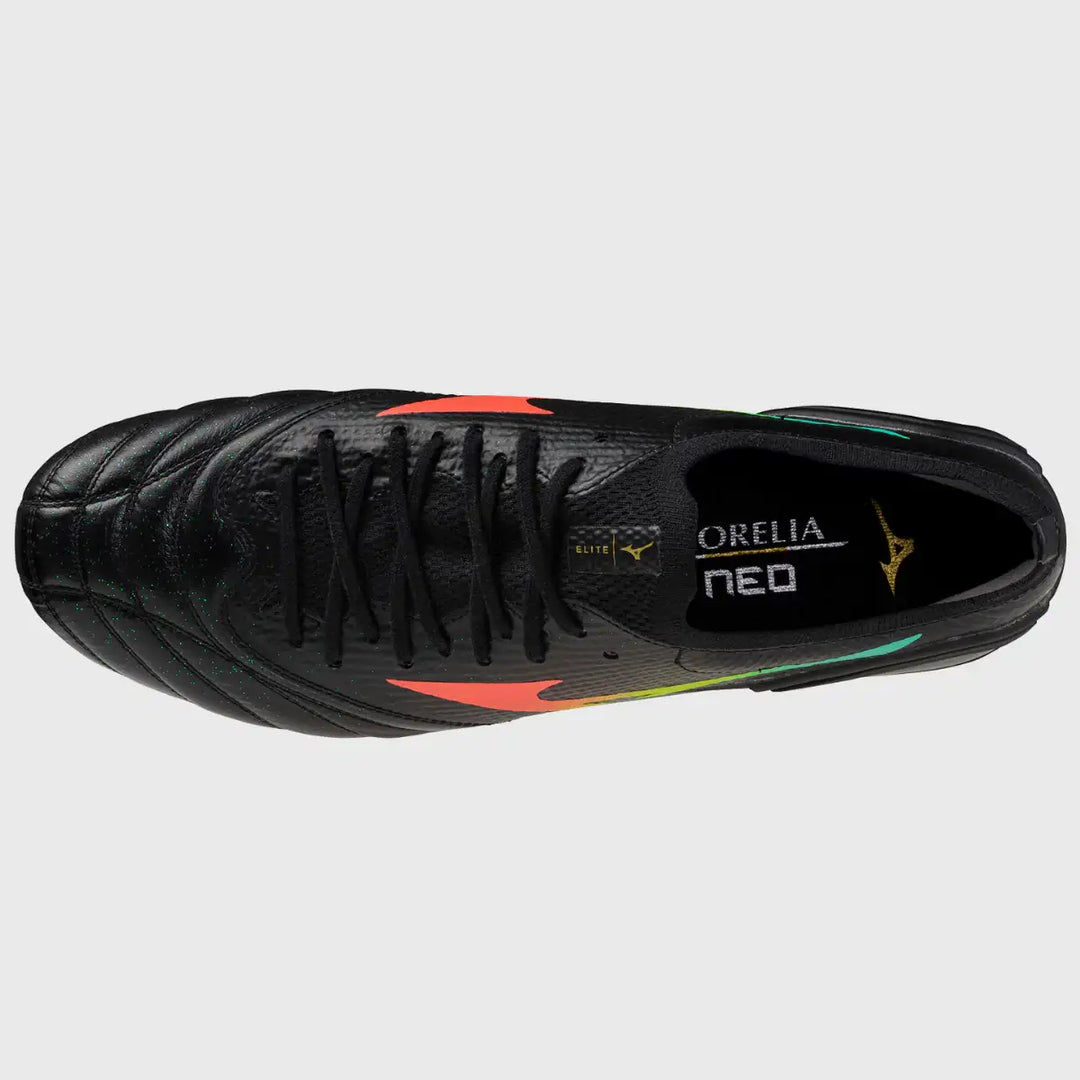 Mizuno Morelia Neo V Beta Elite SI Rugby Boots Black/Lava Orange/Evening Primrose - Rugbystuff.com