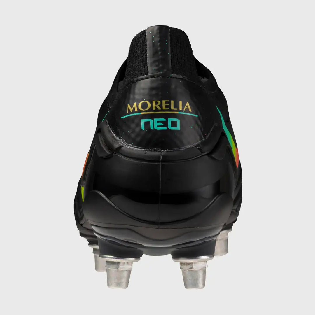 Mizuno Morelia Neo V Beta Elite SI Rugby Boots Black/Lava Orange/Evening Primrose - Rugbystuff.com