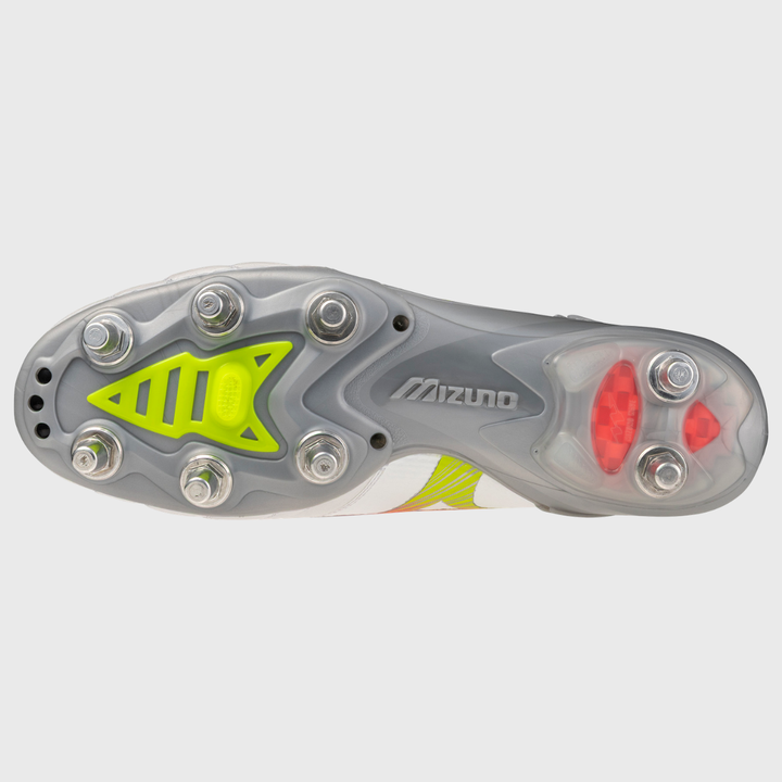 Mizuno Morelia Neo V Beta Elite SI Rugby Boots White/Lava Orange/Evening Primrose - Rugbystuff.com