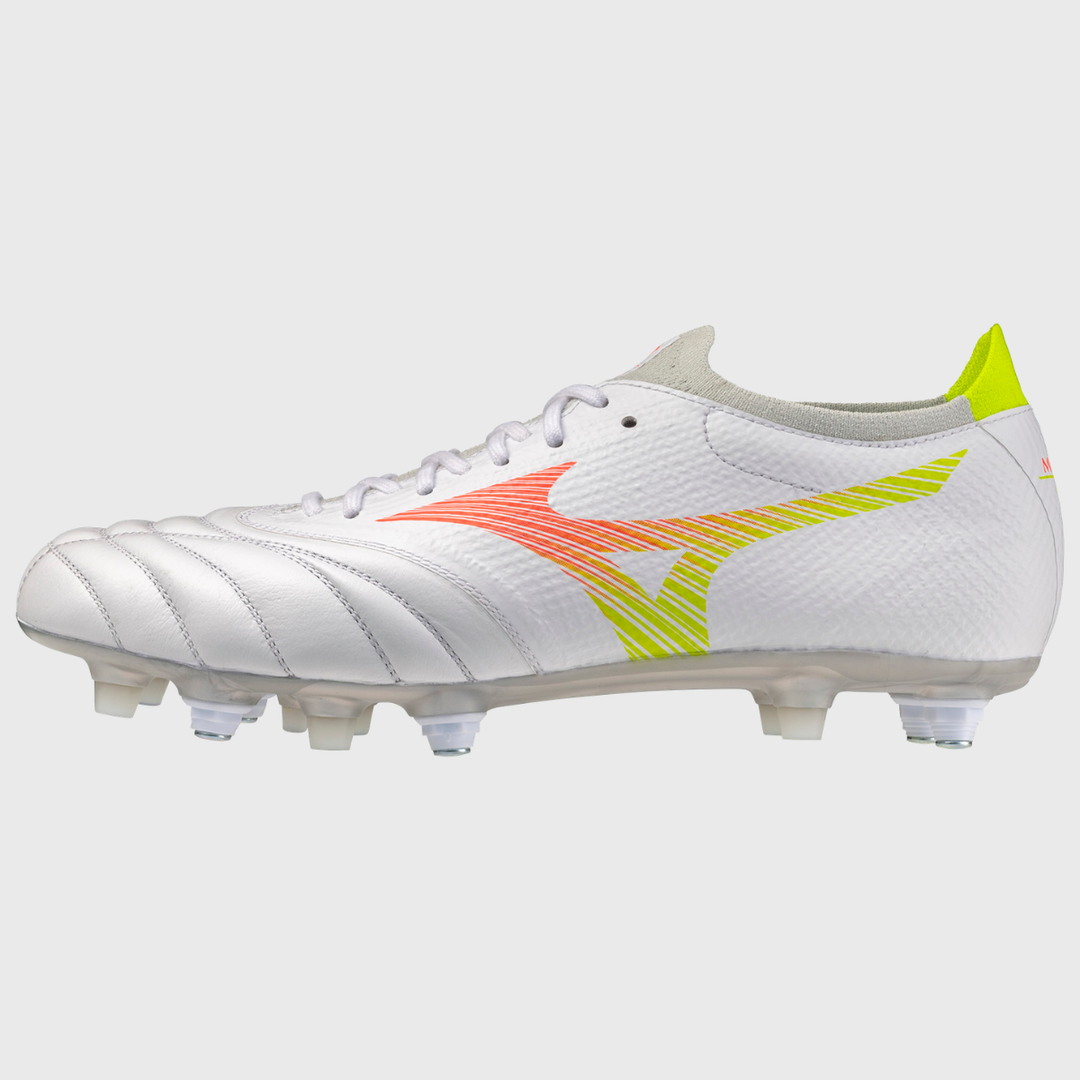 Mizuno Morelia Neo V Beta Pro Mix Rugby Boots White/Lava Orange/Evening Primrose - Rugbystuff.com
