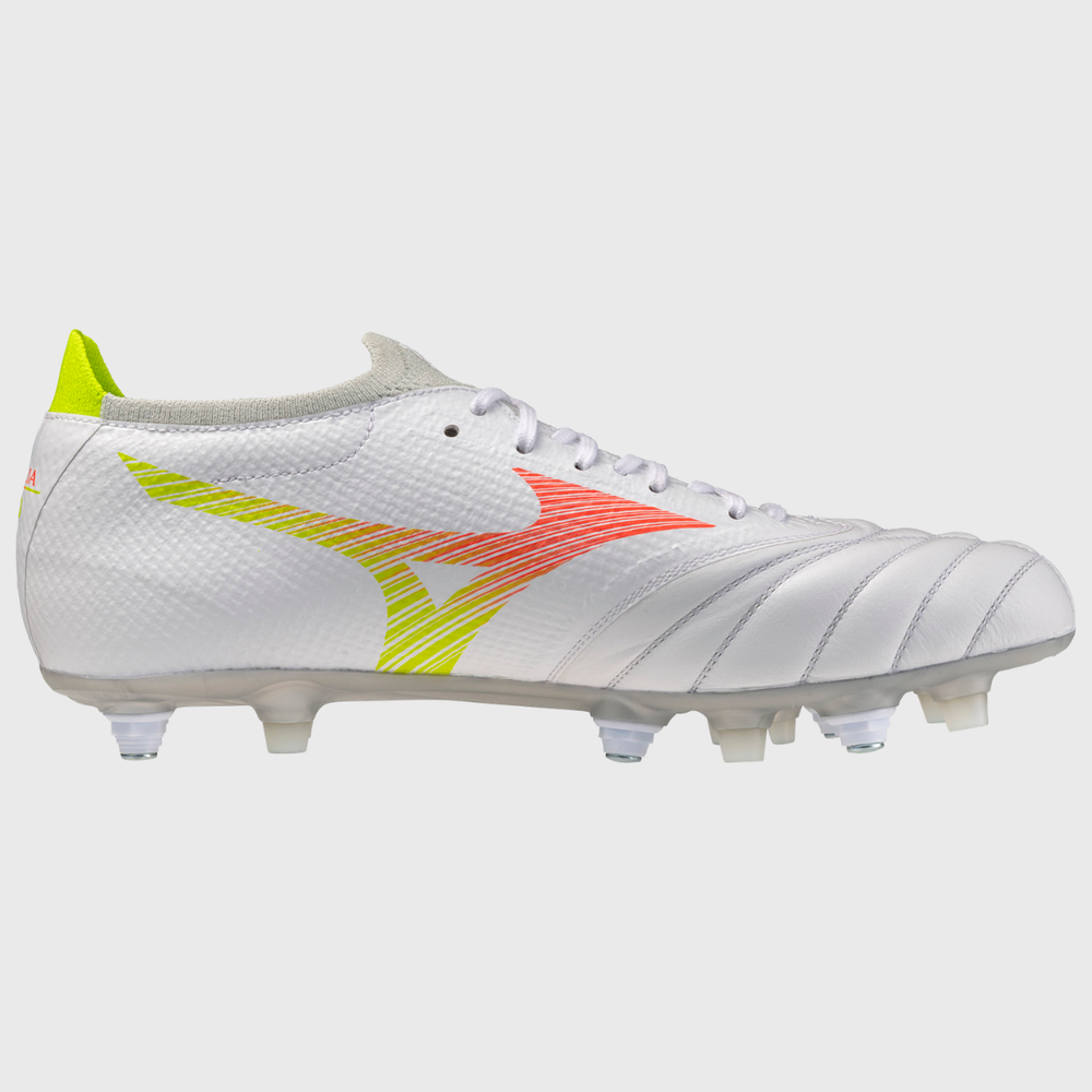 Mizuno Morelia Neo V Beta Pro Mix Rugby Boots White/Lava Orange/Evening Primrose - Rugbystuff.com