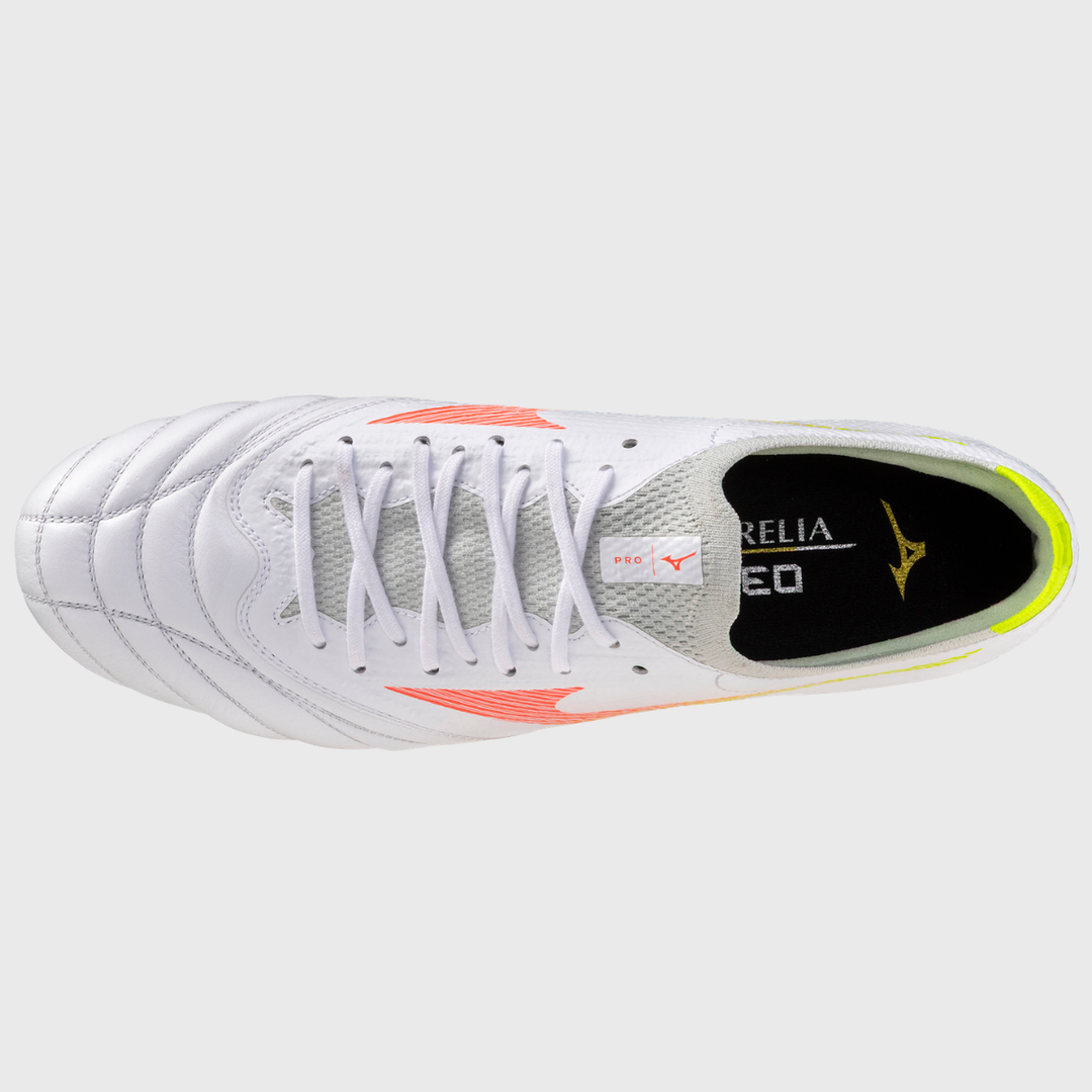 Mizuno Morelia Neo V Beta Pro Mix Rugby Boots White/Lava Orange/Evening Primrose - Rugbystuff.com