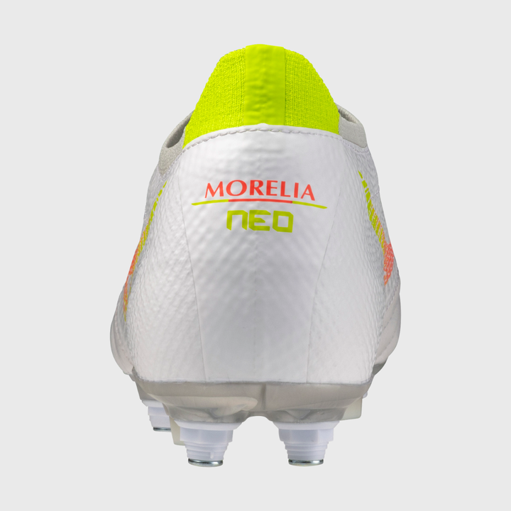 Mizuno Morelia Neo V Beta Pro Mix Rugby Boots White/Lava Orange/Evening Primrose - Rugbystuff.com