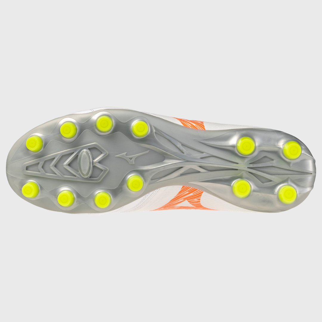 Mizuno Morelia Neo V Beta Select MD Rugby Boots White/Lava Orange/Evening Primrose - Rugbystuff.com