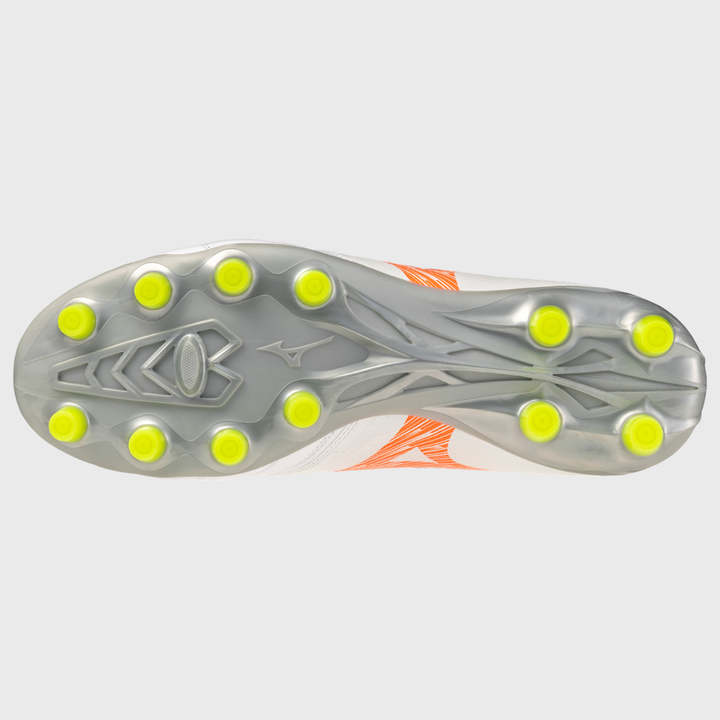 Mizuno Morelia Neo V Beta Select MD Rugby Boots White/Lava Orange/Evening Primrose - Rugbystuff.com
