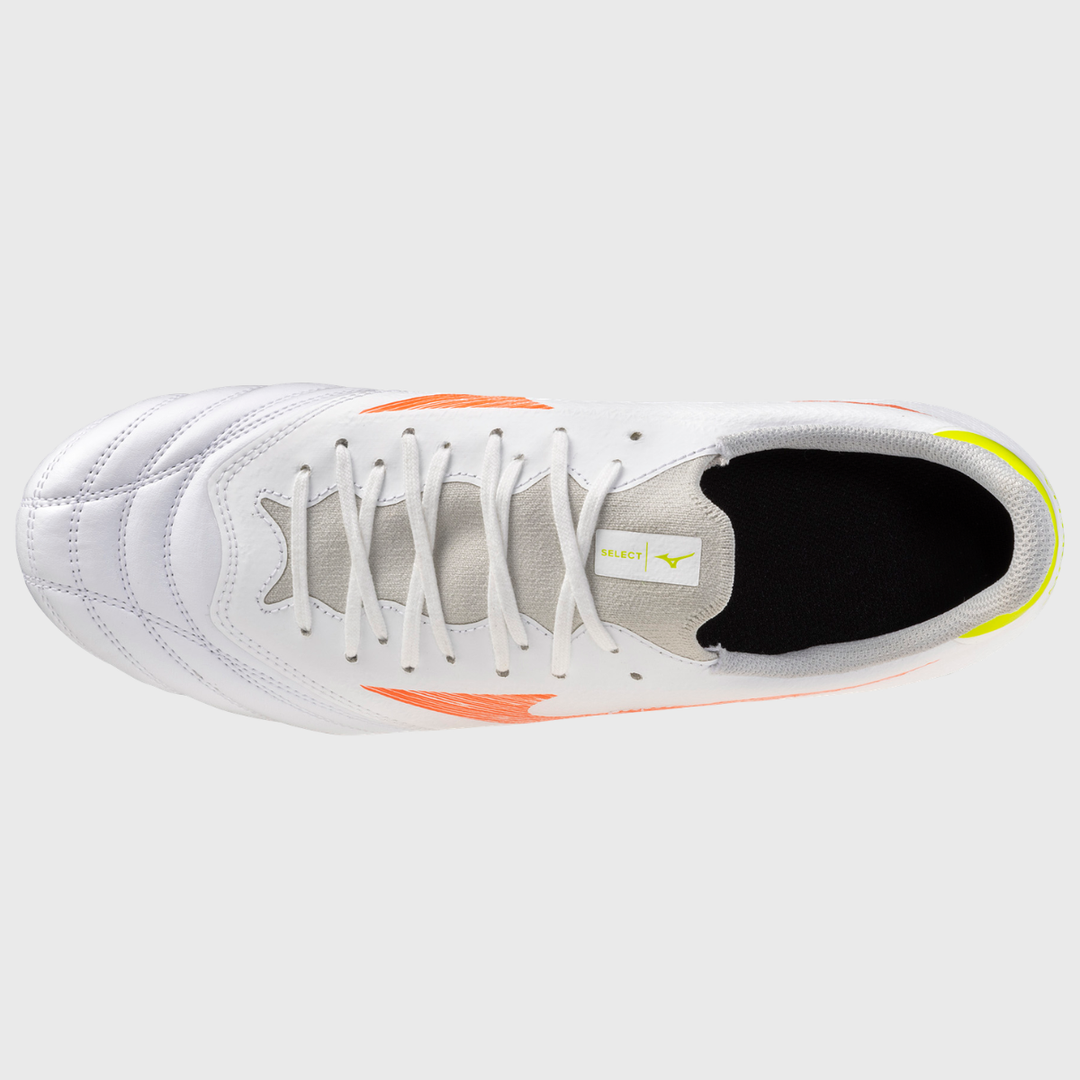 Mizuno Morelia Neo V Beta Select MD Rugby Boots White/Lava Orange/Evening Primrose - Rugbystuff.com