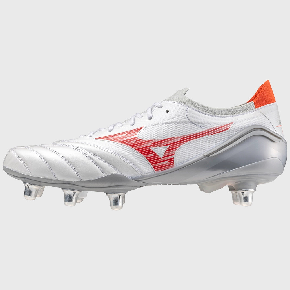 Mizuno Morelia Neo IV Beta Elite SI Rugby Boots White/Red - Rugbystuff.com