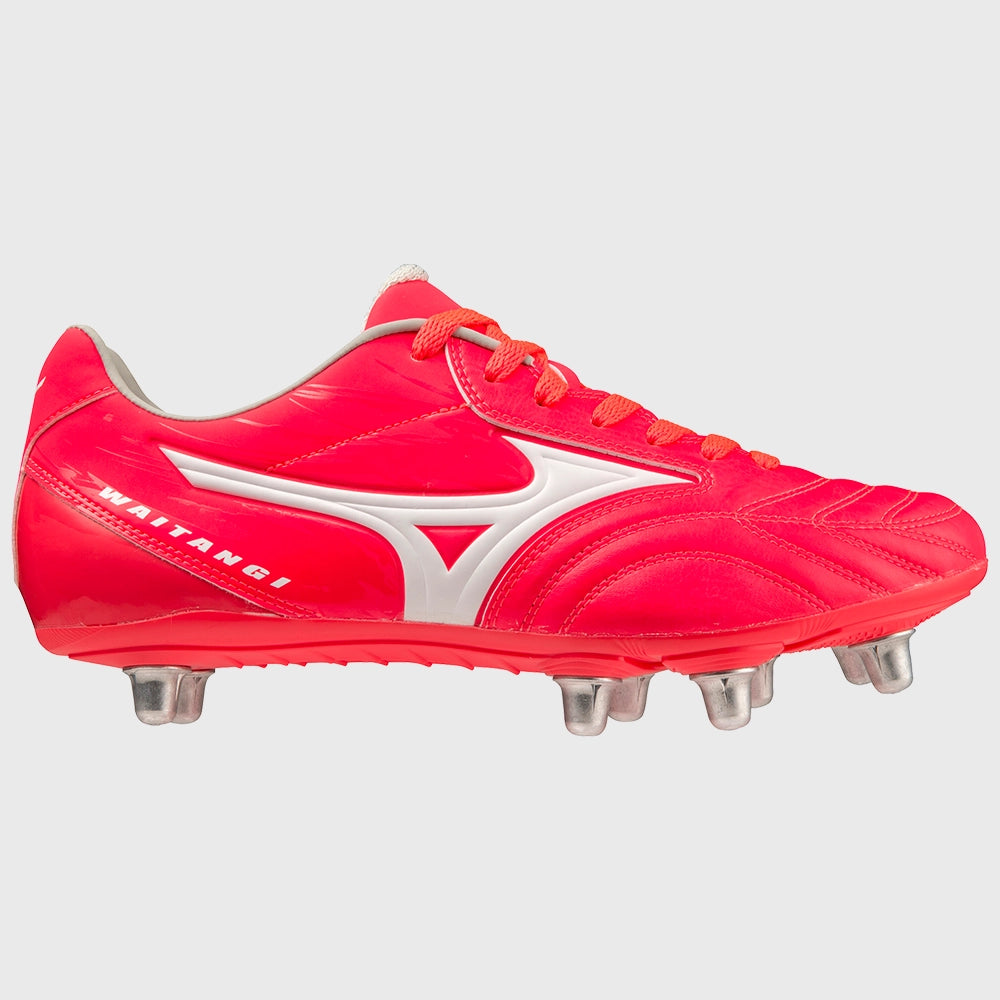 Mizuno Waitangi PS Rugby Boots Fiery Coral Red - Rugbystuff.com