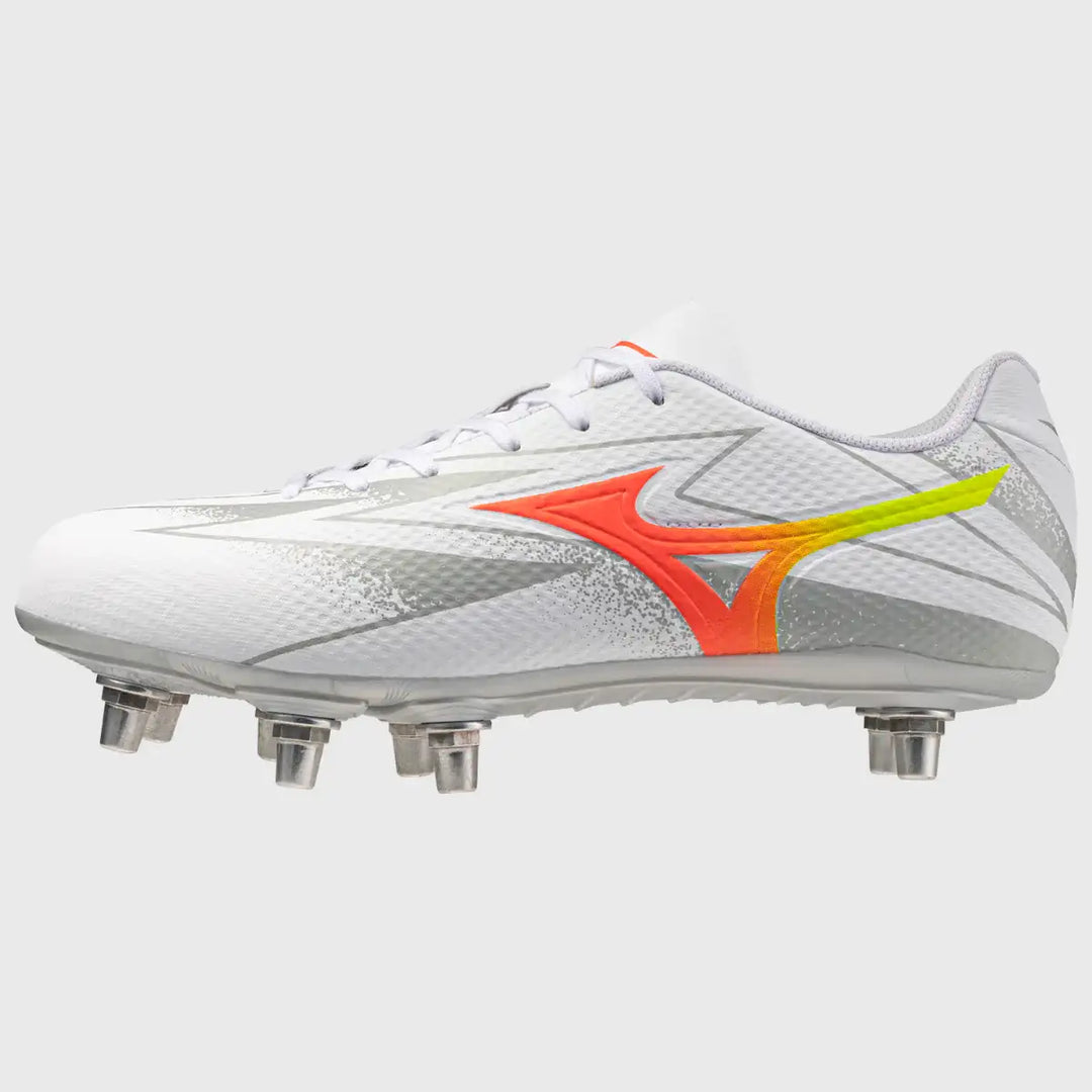 Mizuno Waitangi Pro Rugby Boots White/Lava Orange - Rugbystuff.com