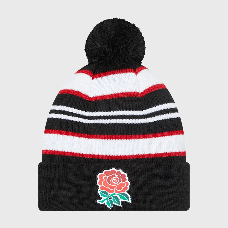 New Era England Rugby Stripe Bobble Beanie Hat - Rugbystuff.com