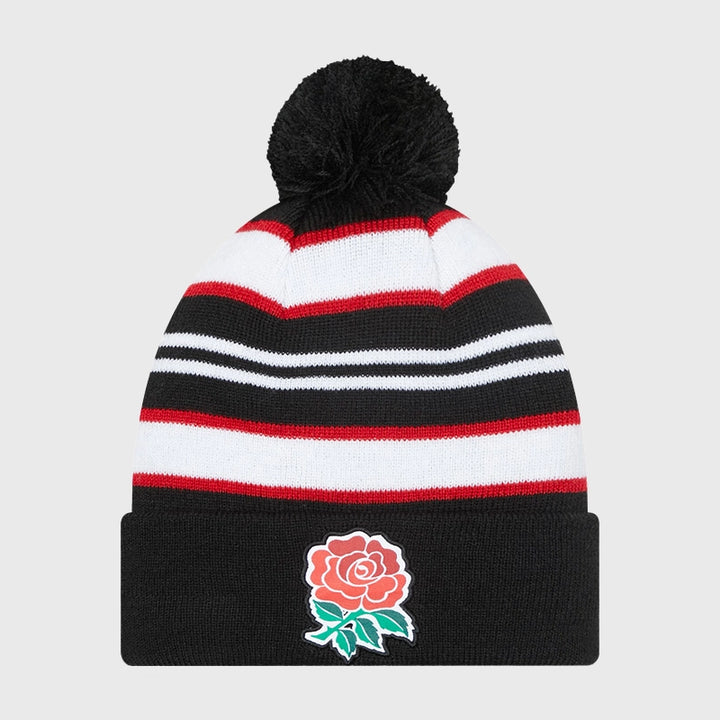 New Era England Rugby Stripe Bobble Beanie Hat - Rugbystuff.com